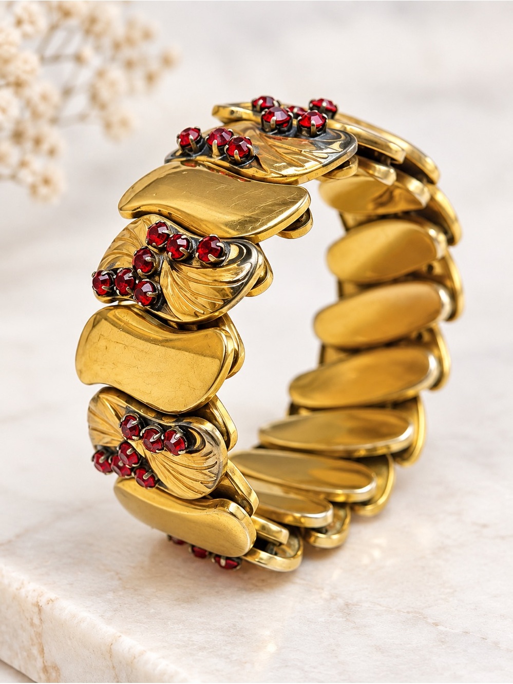 Vintage B&N Bugbee & Niles Red Rhinestone Expansion Bracelet 1940s